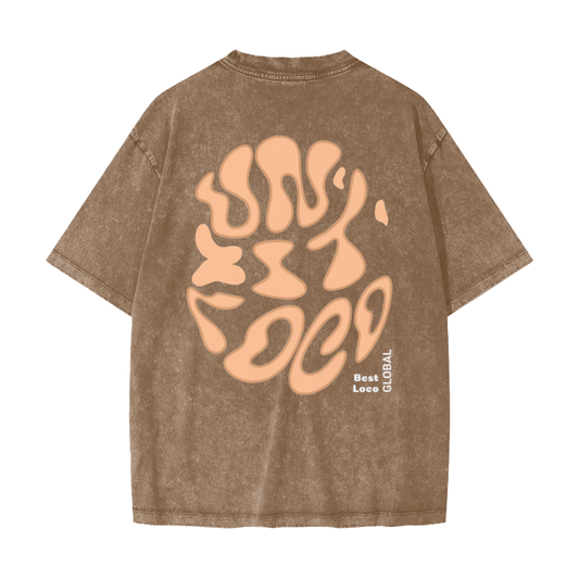Streetwear Unit Loco Brown Vintage Waxed Dyed Washed  Heavyweight 100% Cotton T-Shirt