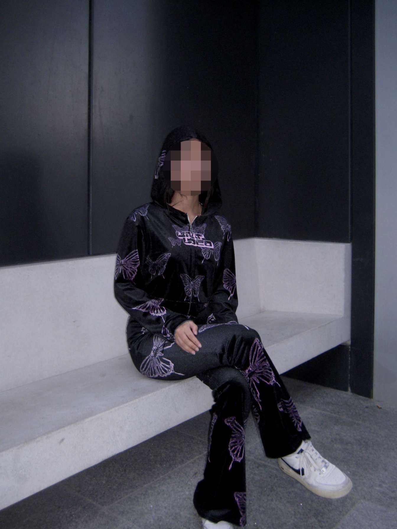 Ethereal Butterfly velvet cropped hoodie