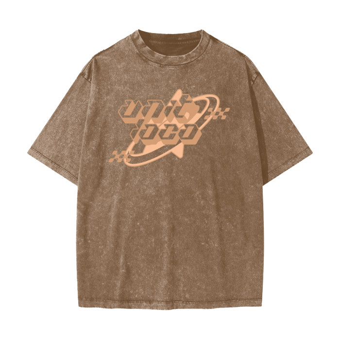 Streetwear Unit Loco Brown Vintage Waxed Dyed Washed  Heavyweight 100% Cotton T-Shirt